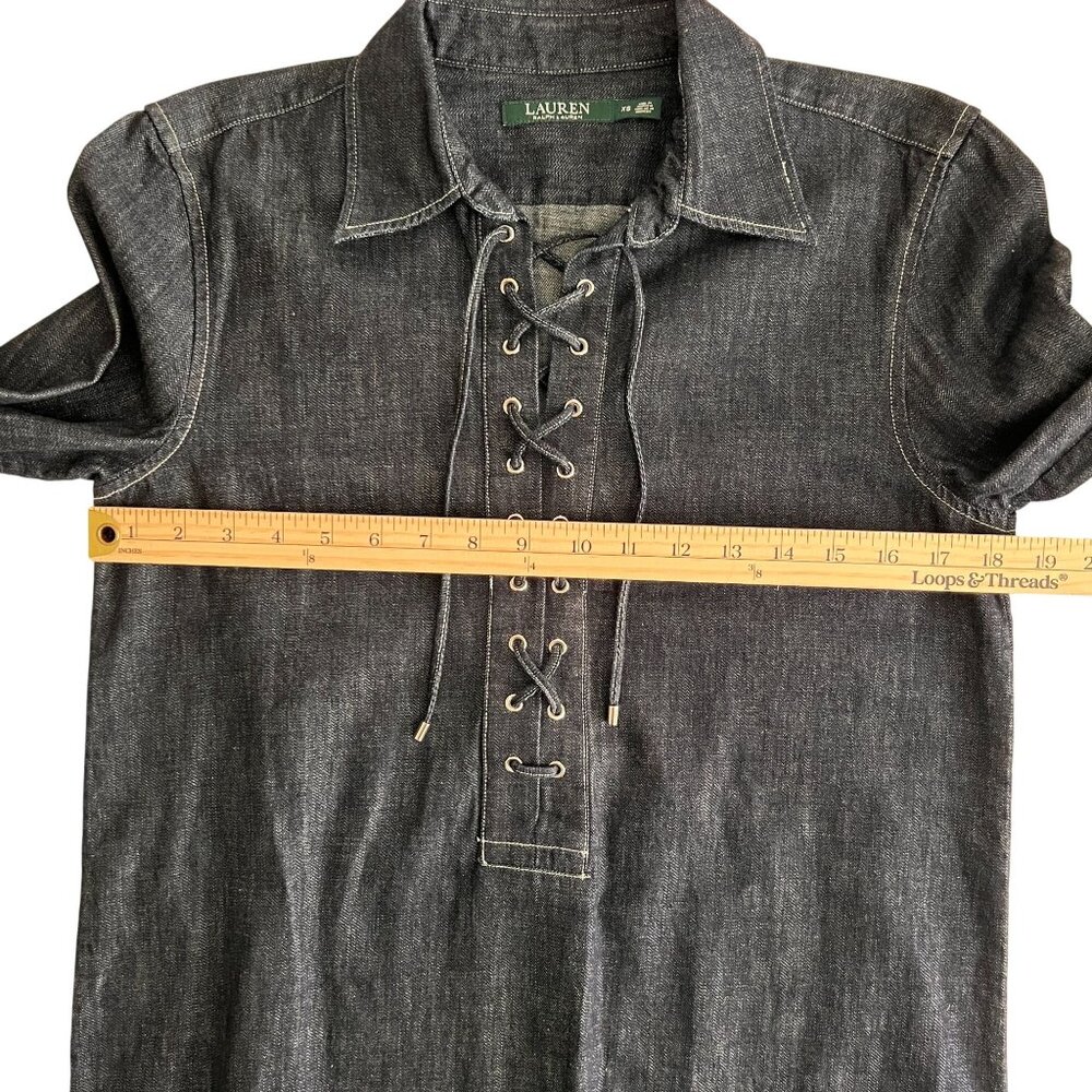 Lauren Ralph Lauren Denim Lace-Up Tunic Shirt XS 100% Cotton Long Sleeve… - Picture 12 of 16
